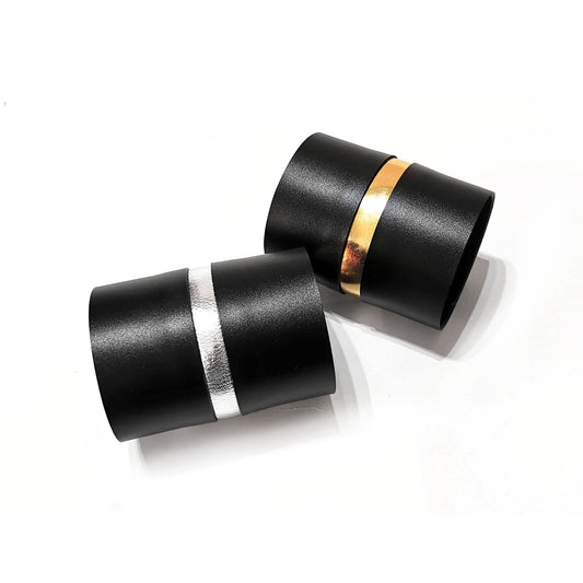 Black and silver wide leather cuff | Cairo - Angela Pinto