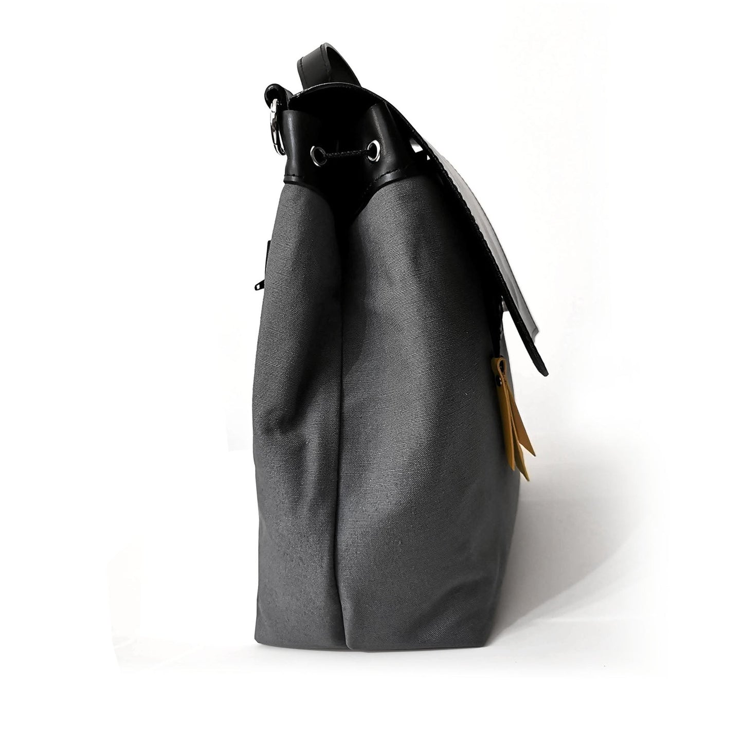Black leather and fabric backpack or convertible bag | Alice - Angela Pinto