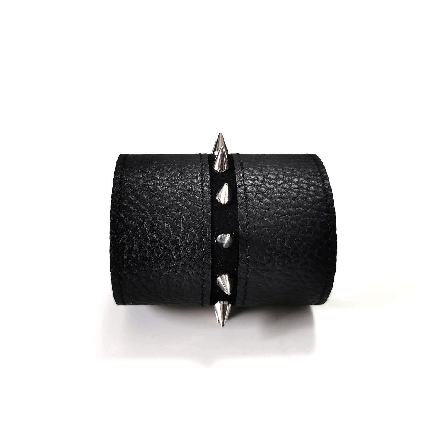 Black leather cuff with spike studs | London - Angela Pinto