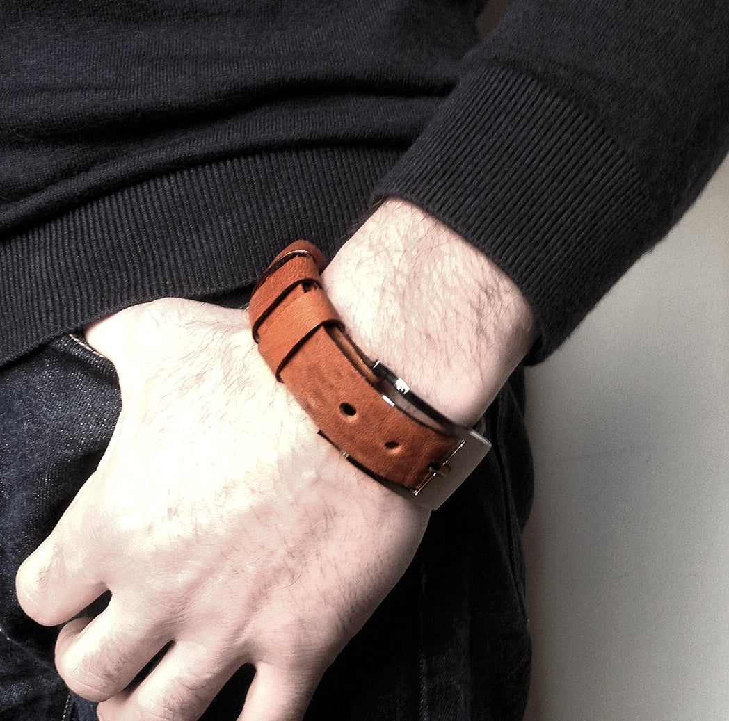 Brown leather bracelet for men | Berlin - Angela Pinto