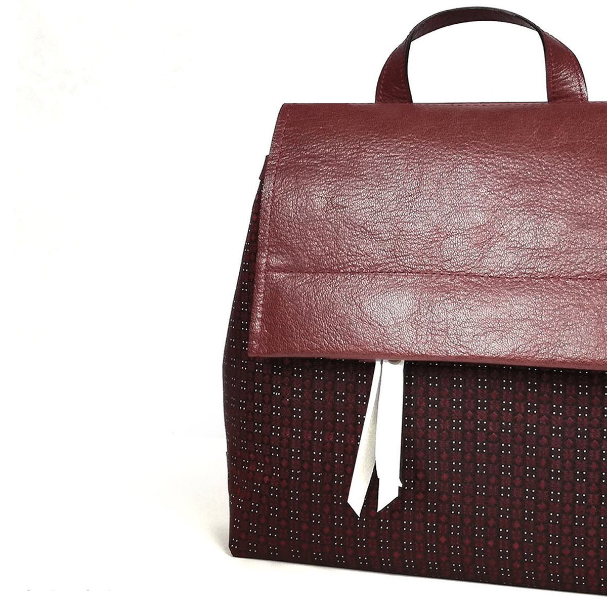 Burgundi leather and fabric backpack | Alice - Angela Pinto