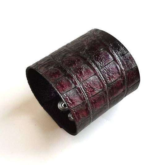 Burgundy croc - embossed leather cuff bracelet | Bangkok - Angela Pinto
