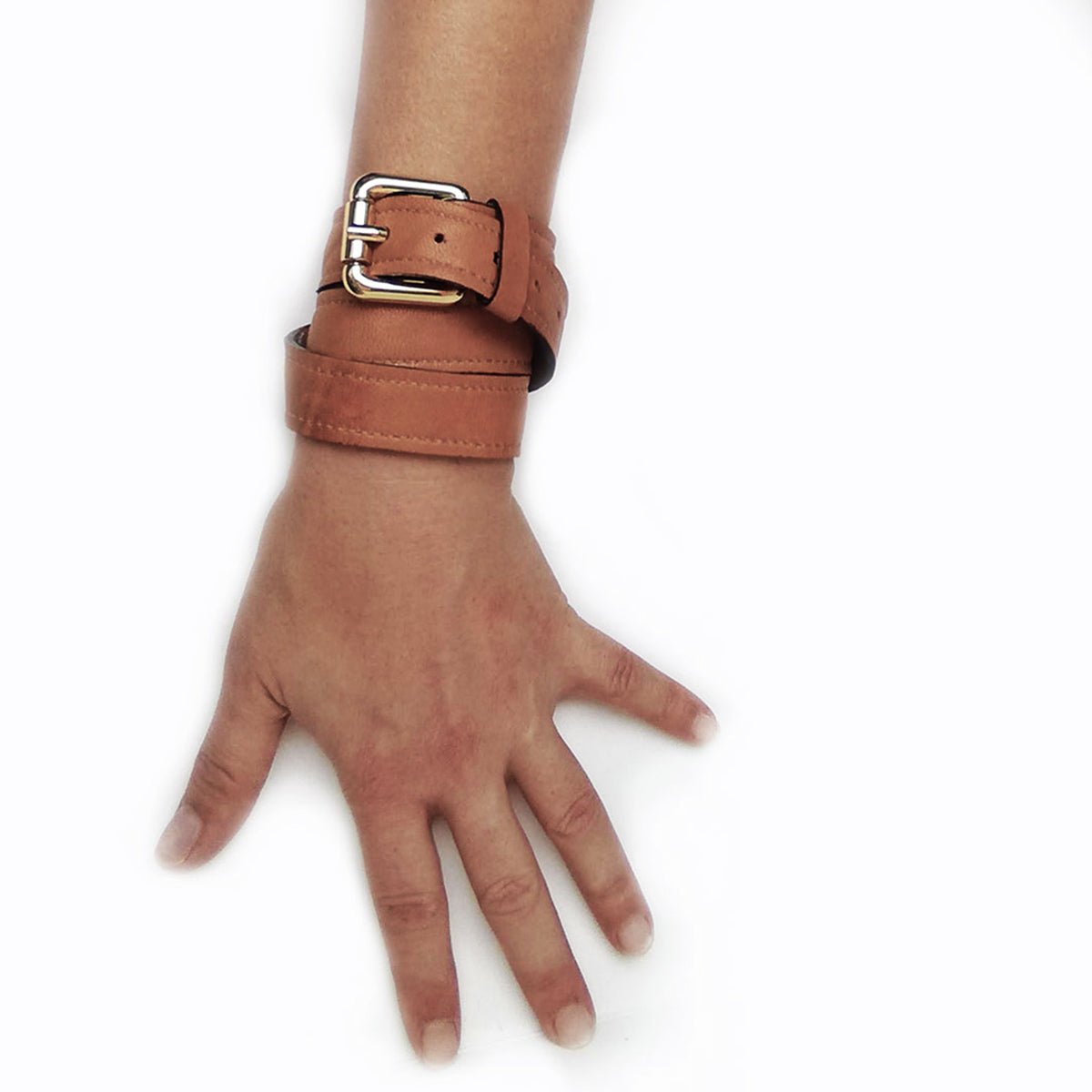 Cognac leather wrap bracelet | NYC XL - Angela Pinto