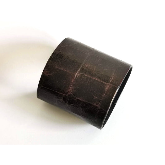 Dark brown crocodile embossed leather cuff bracelet | Bangkok - Angela Pinto
