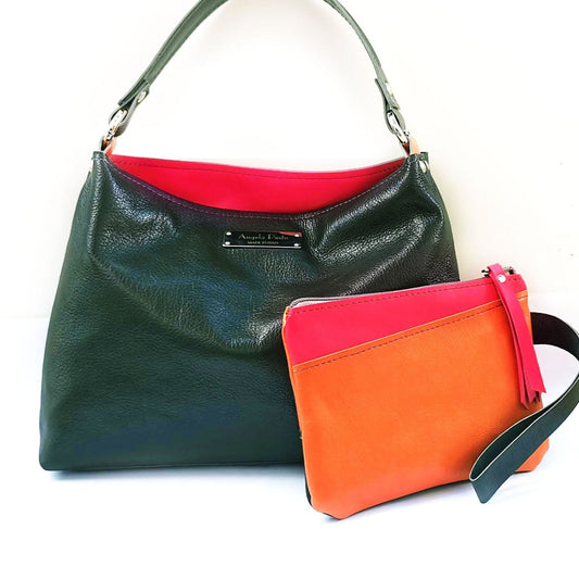 Dark green leather hobo bag | Jennie - Angela Pinto