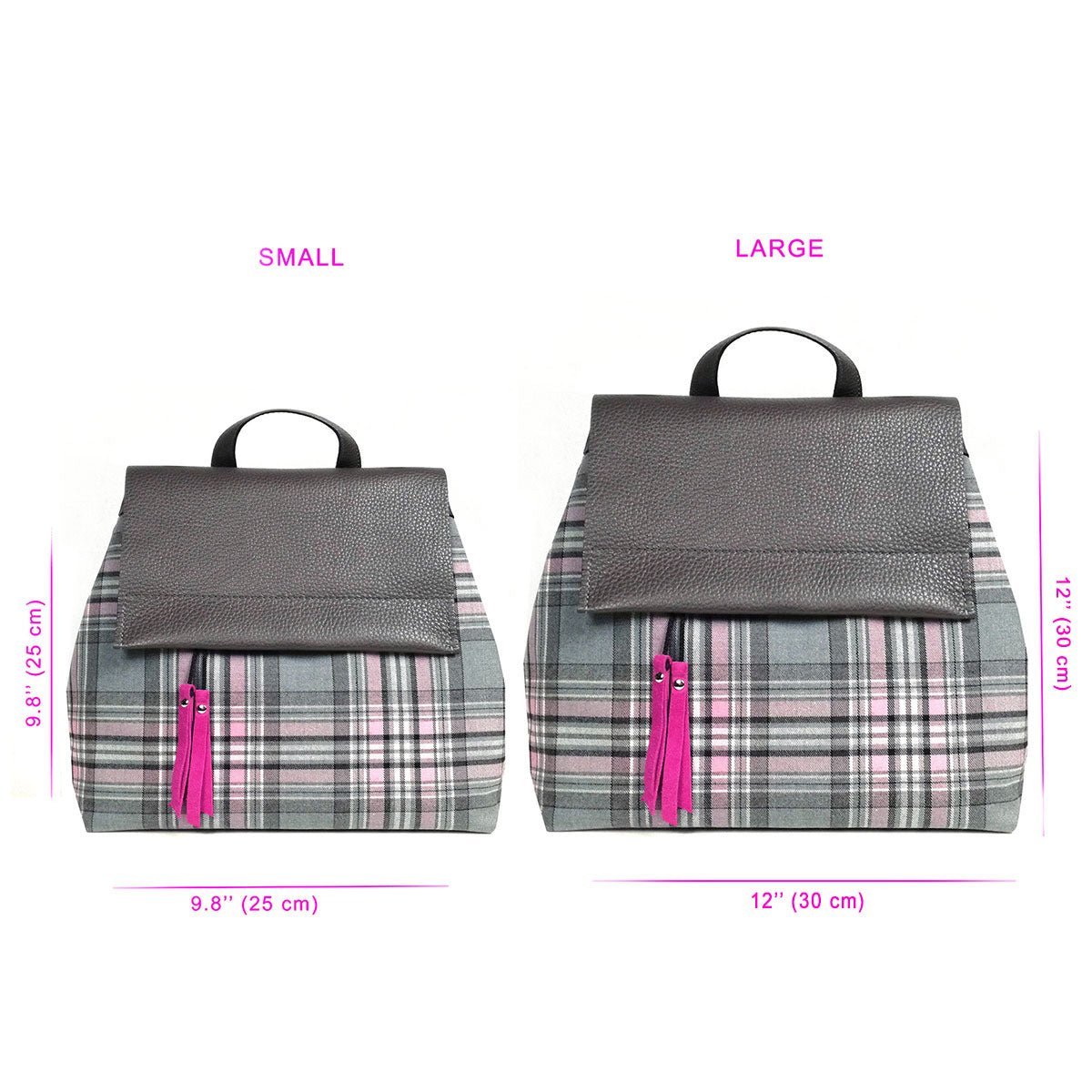 Gray and pink tartan backpack or convertible bag | Alice - Angela Pinto