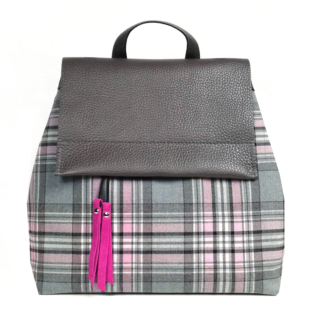 Gray and pink tartan backpack or convertible bag Alice