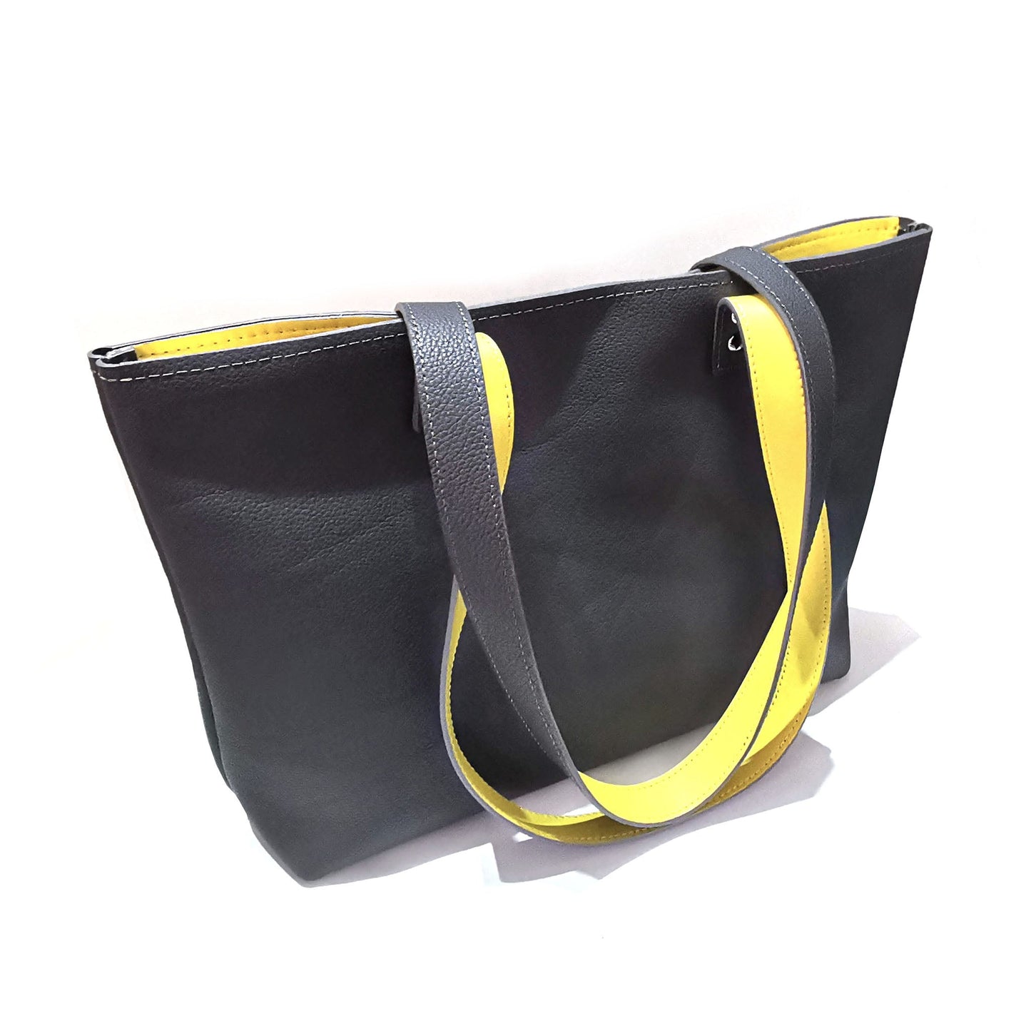 Gray and yellow leather tote bag | Vera - Angela Pinto