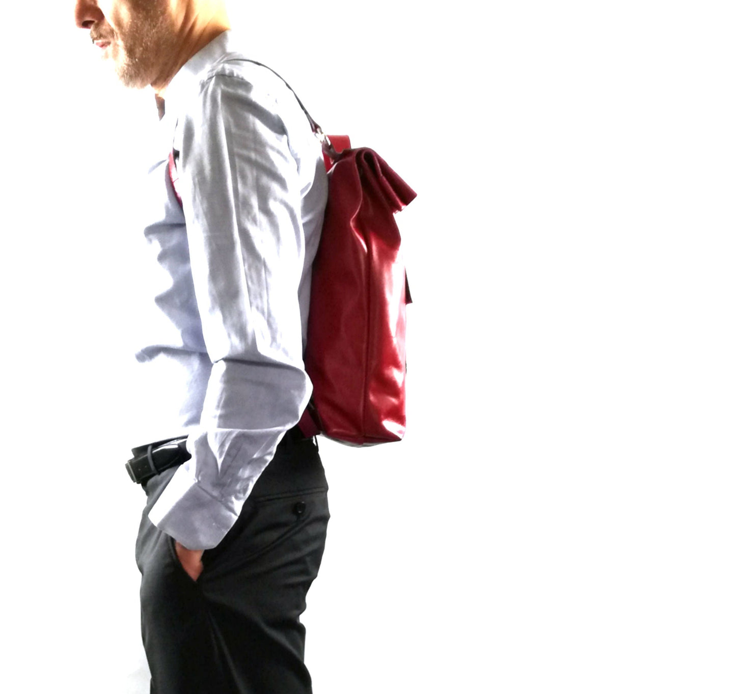 Gray Leather backpack | René - Angela Pinto