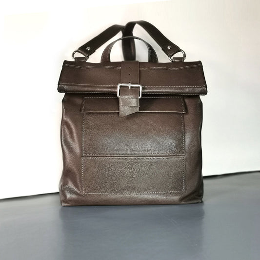 Gray Leather backpack | René - Angela Pinto