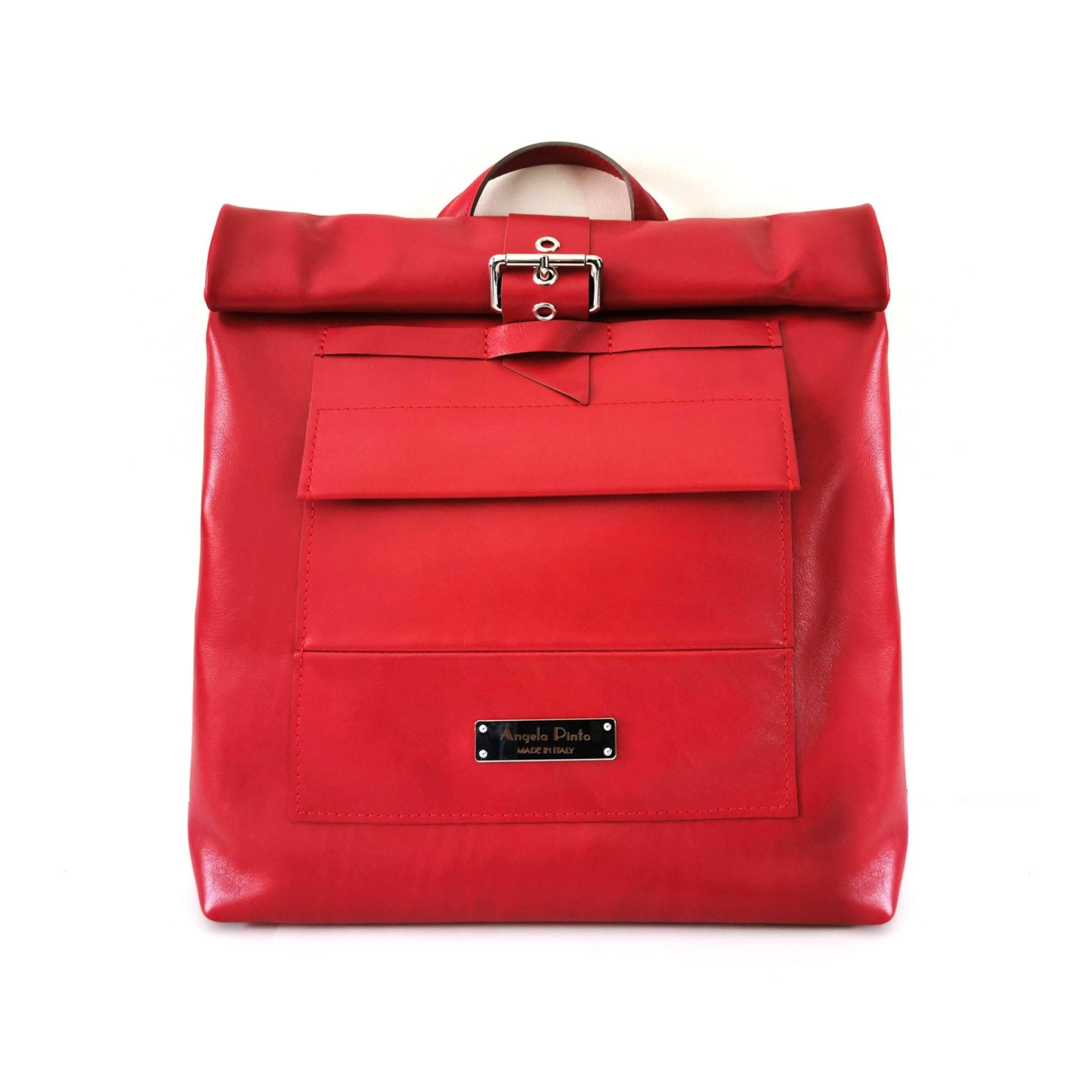 calf leather red backpack made in italy Red Leather backpack for men and women