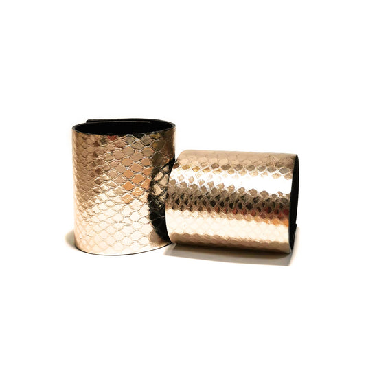 Rose gold Snake embossed leather cuff | Bangkok - Angela Pinto