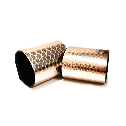 Rose gold Snake embossed leather cuff | Bangkok - Angela Pinto