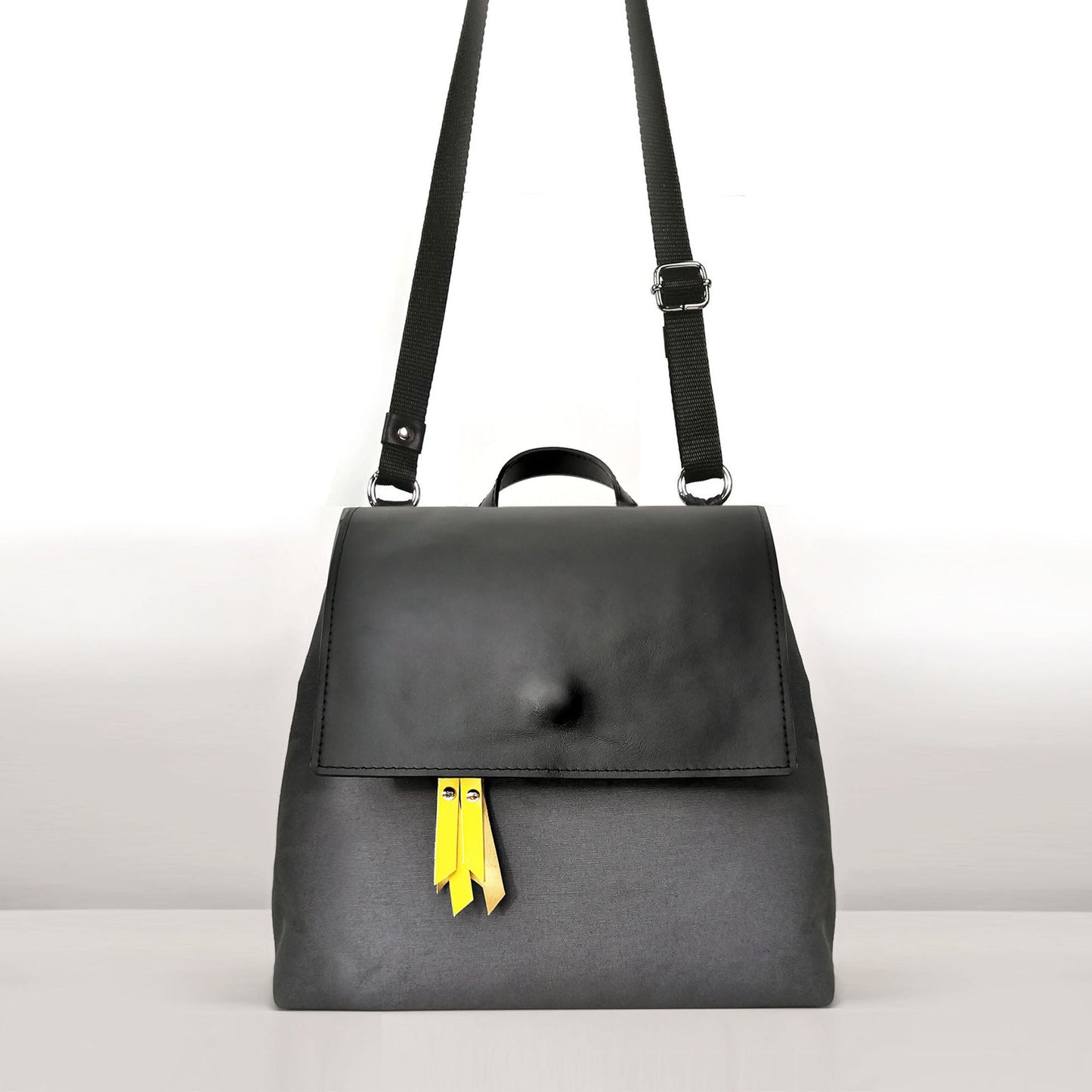 Black leather and fabric backpack or convertible bag