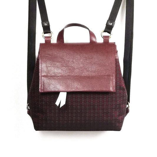 Burgundi leather and fabric backpack | Alice - Angela Pinto