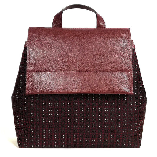 Burgundi leather and fabric backpack | Alice - Angela Pinto