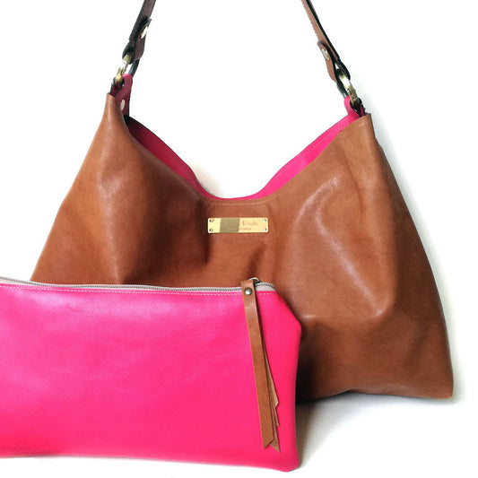 Cognac leather hobo bag | Jennie - Angela Pinto