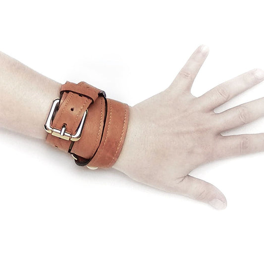 Cognac leather wrap bracelet | NYC XL - Angela Pinto