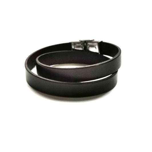 Double wrap black leather bracelet | Argo - Angela Pinto