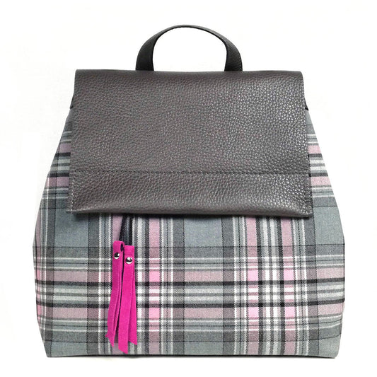 Gray and pink tartan backpack or convertible bag | Alice - Angela Pinto