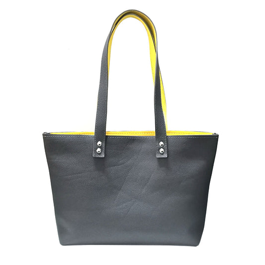 Gray and yellow leather tote bag | Vera - Angela Pinto