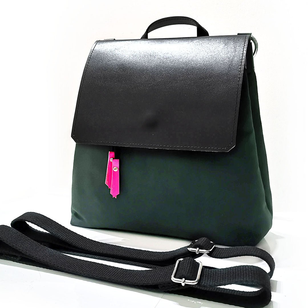 Green convertible backpack / Angela Pinto Green convertible backpack / Angela Pinto
