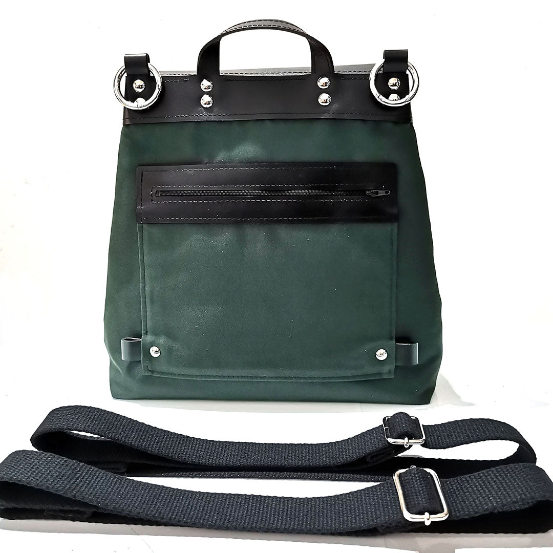 Green convertible backpack / Angela Pinto Green convertible backpack / Angela Pinto