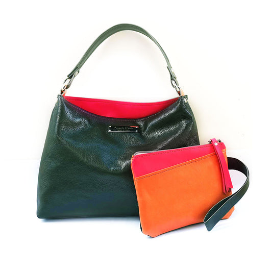 jennie green leather bag with pouch