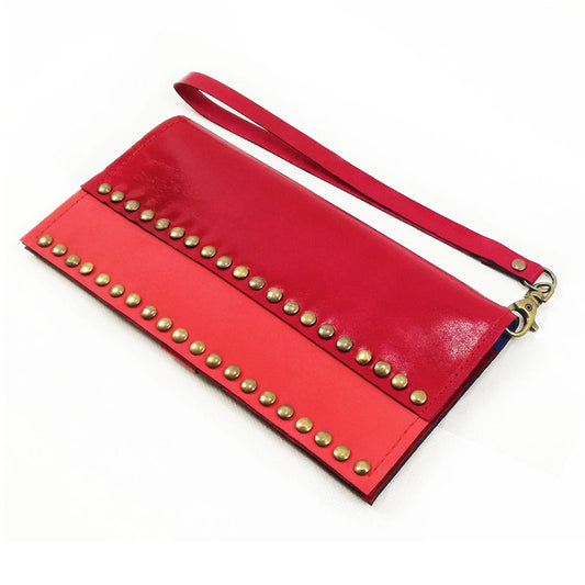 Red leather clutch wallet with studs | Narciso - Angela Pinto