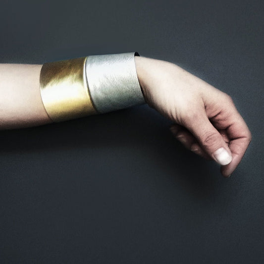 Statement gold and silver leather cuff | Nairobi - Angela Pinto