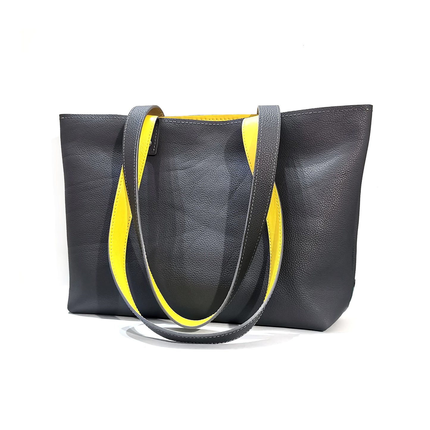 Gray and yellow leather tote bag | Vera