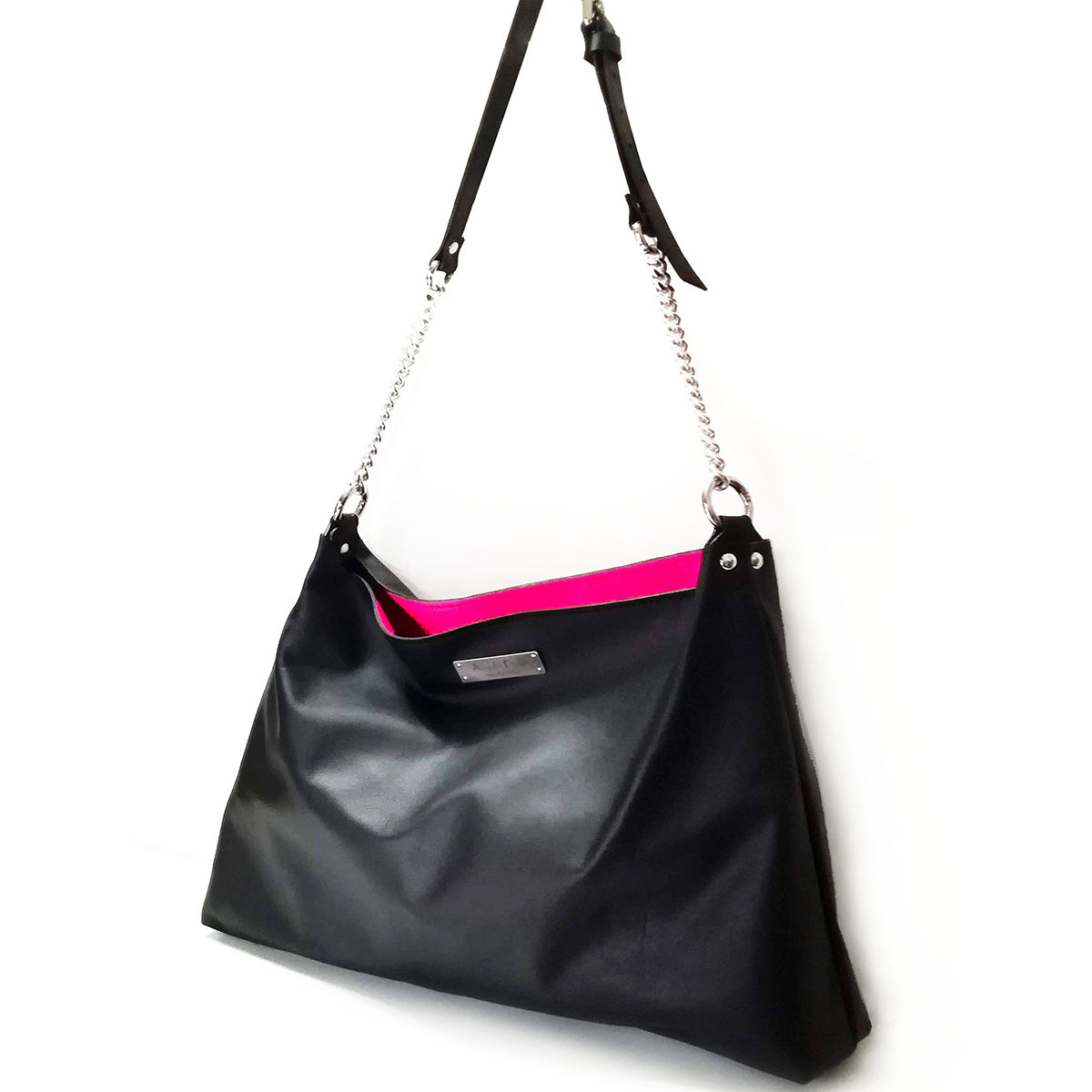 Black leather soft bag with detachable crossbody strap | Jennie