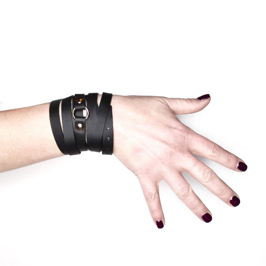 Black leather wrap bracelet for men and women | NYC