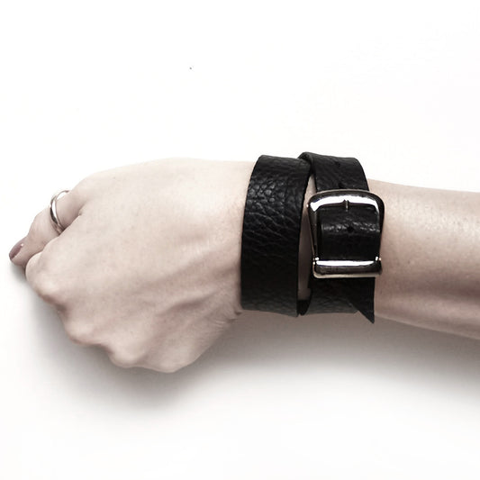 double wrap black leather bracelet NYC XL by Angela Pinto