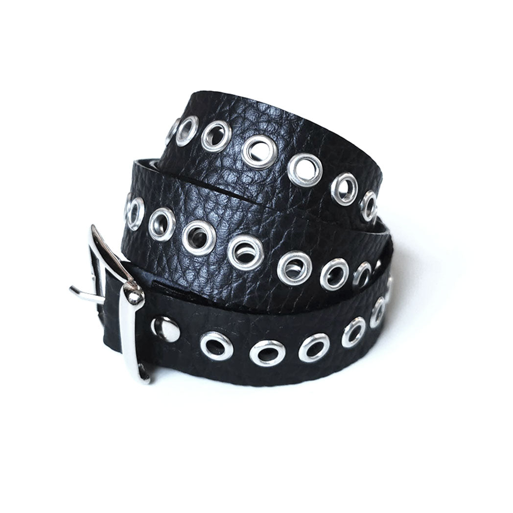Black leather wide wrap bracelet with eyelets | Detroit