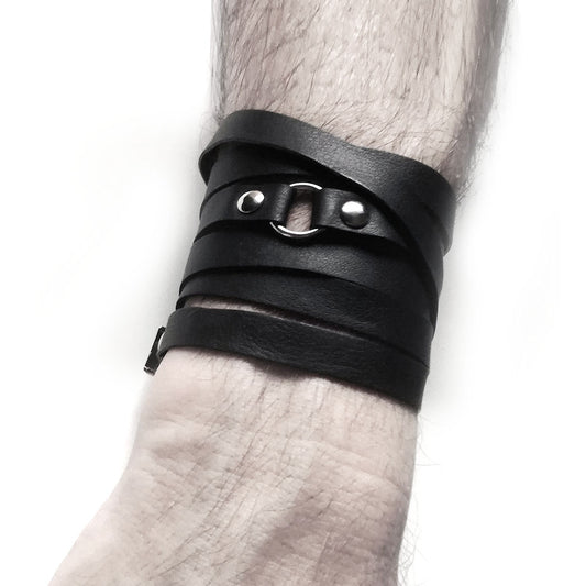 Black leather wrap bracelet for men and women | NYC