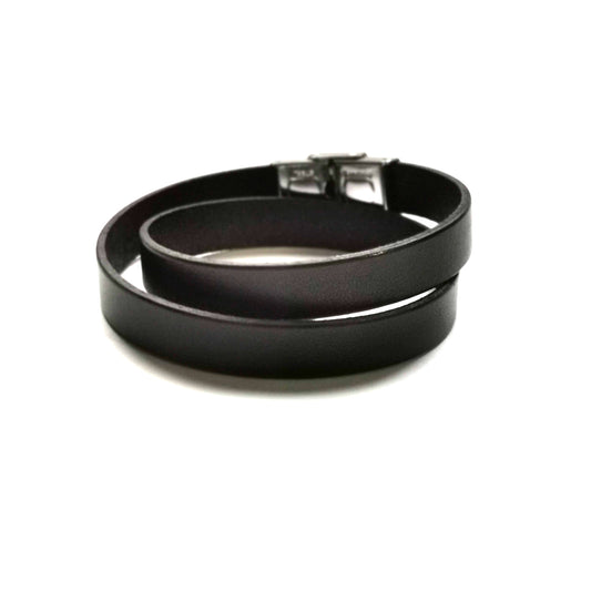 Double wrap black leather bracelet | Argo