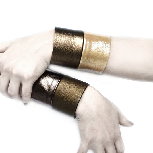 Metallic leather wide cuff bracelets | Nairobi