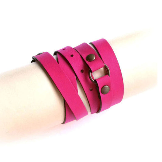 pink leather wrap bracelet NYC by Angela Pinto