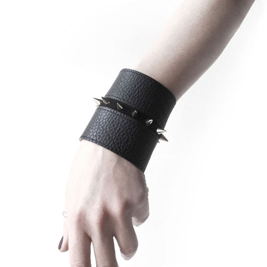 Black leather cuff with spike studs | London